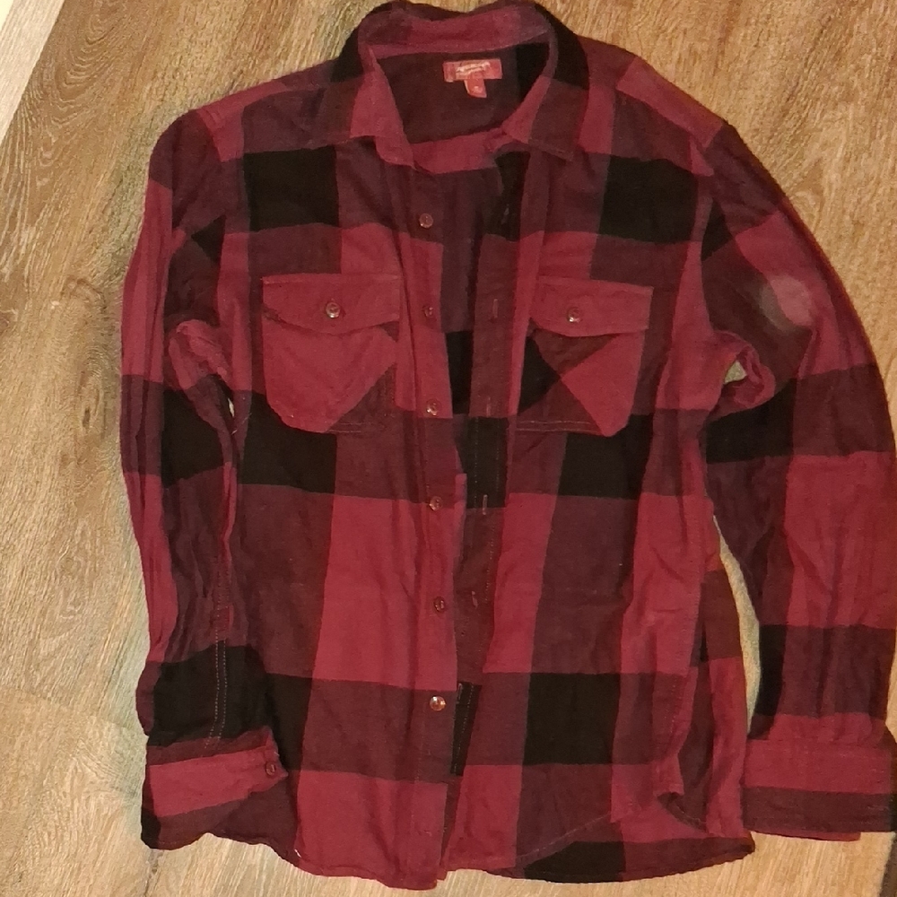 Arizona Jean Co DarkRed and Black Plaid Men's Shirt